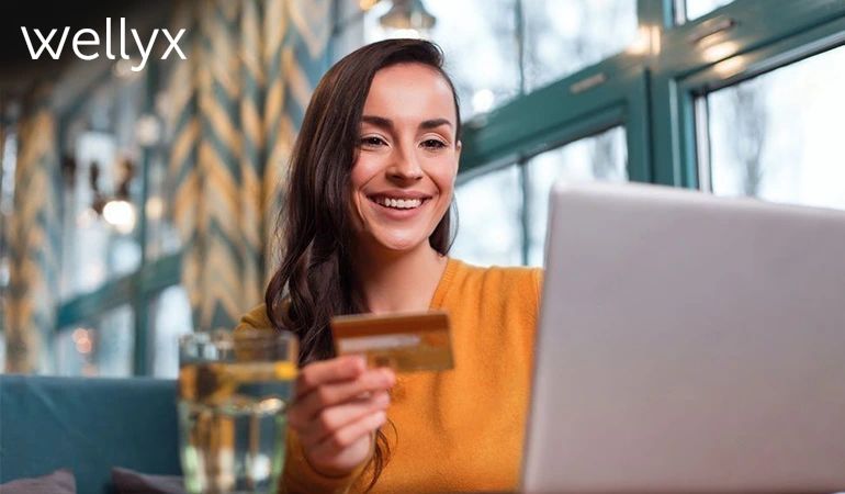 a lady using her credit card for online payment