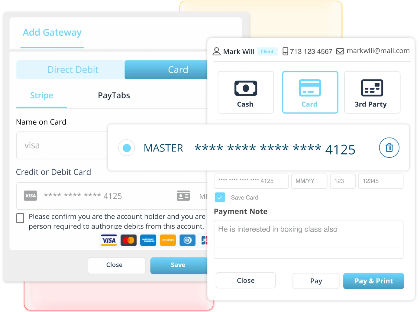 Card & Direct Debit Storage For Fitness & Wellness Software