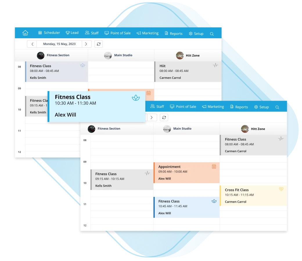 Facility rental system with drag and drop feature