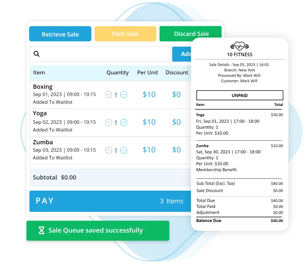 Point of sale software with parked sales & receipts
