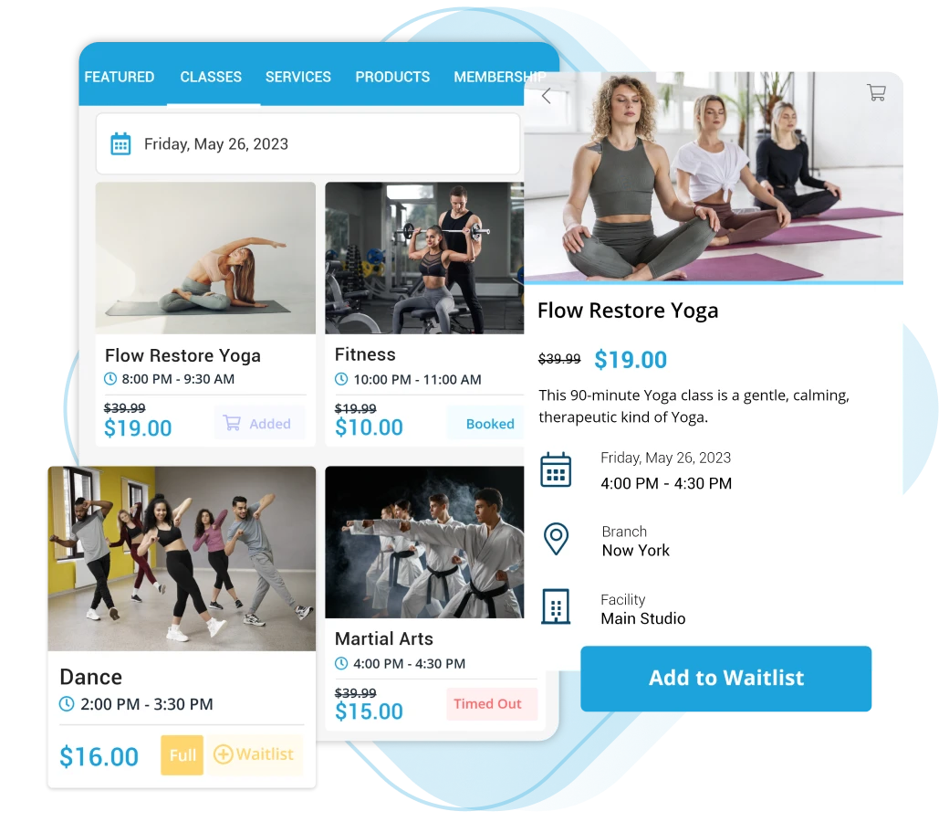 Wellness software with waiting list for classes & services